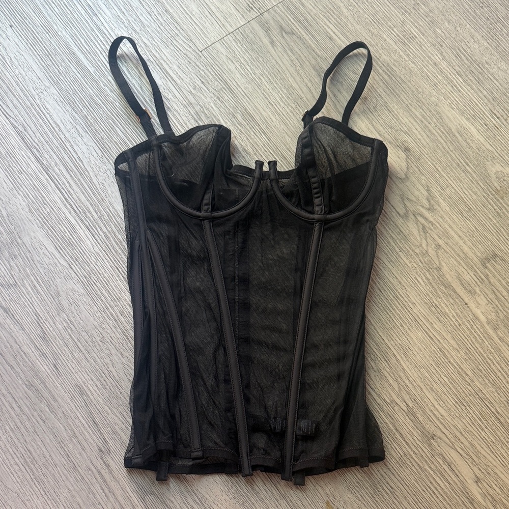 La Perla Black Sheer Boned Bustier Bra Top